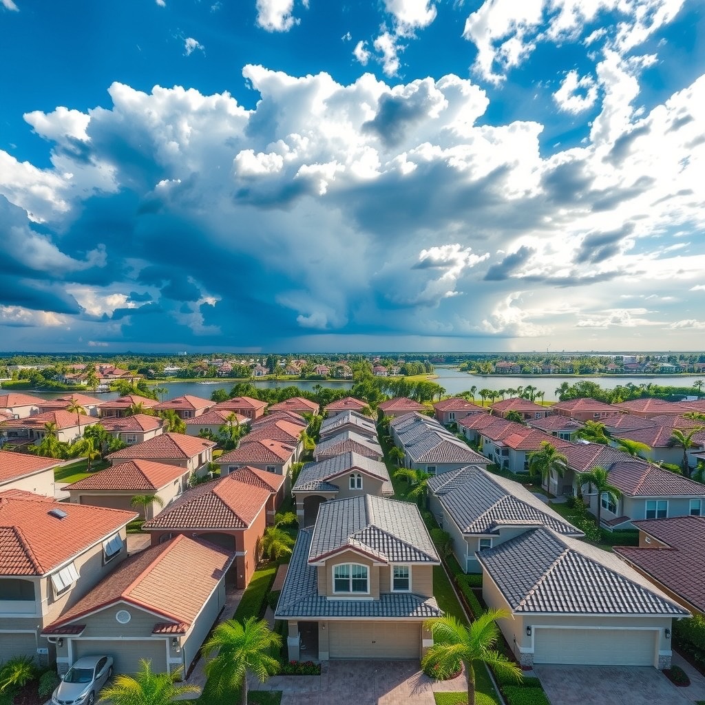 Vista aérea de techos residenciales en Florida